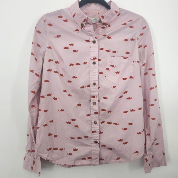 CUTEST RAT SHIRT Odille Anthropologie Pink Button Down - Picture 2 of 5